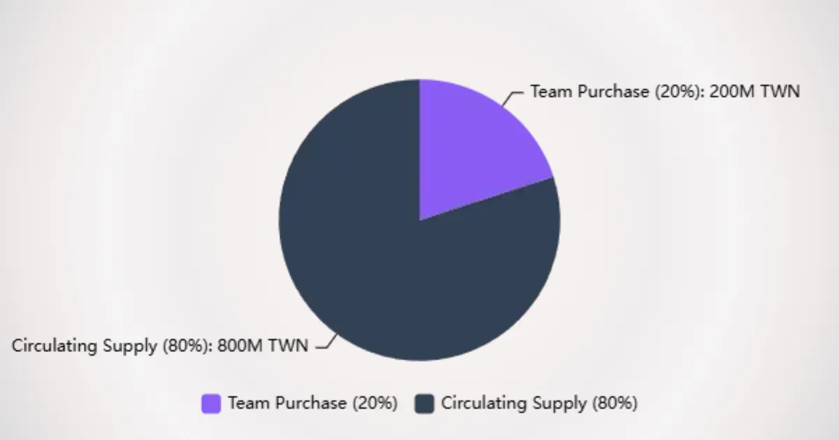 Team acquisition at token generation: 20% of total supply (200M TWN) acquired via fair bonding curve